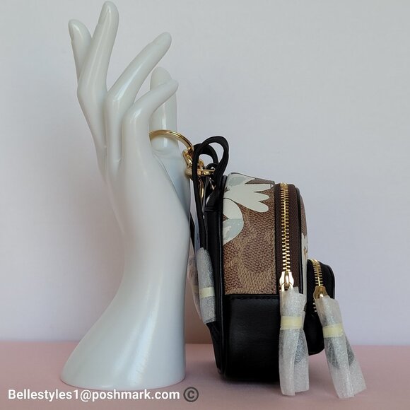 COACH Mini Court Backpack Bag Charm In Signature Canvas With Floral Print-Tan🎈⭐ - Picture 9 of 15